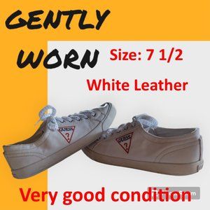 Guess Women's fashion Sneaker White Leather Logo Sz 8 1/2M